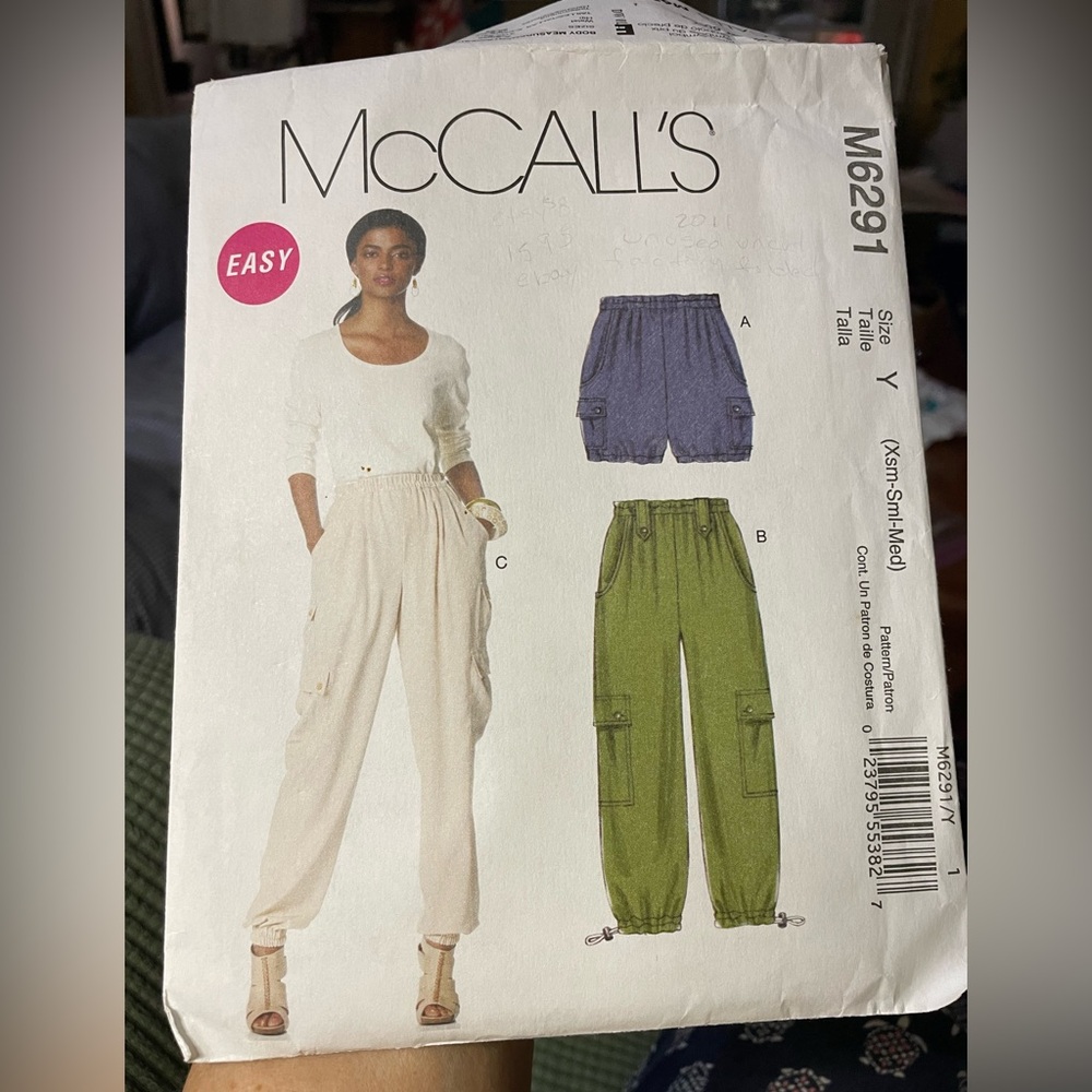 Easy McCall’s Pattern M6291’, Size Xsm - Sml - Med